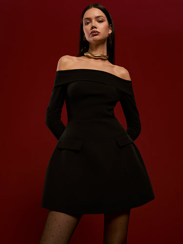 Elegant Long Sleeve Off Shoulder Mini Dress