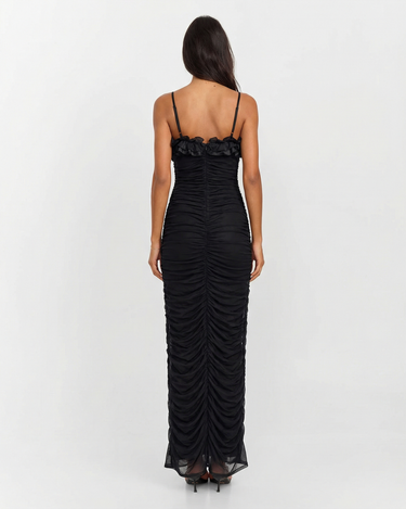 Elegant Women’s Ruched Maxi Dress With Strap Detail And Fitted Silhouette