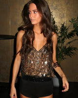 Embellished Sequin Cami Top with Sheer Design