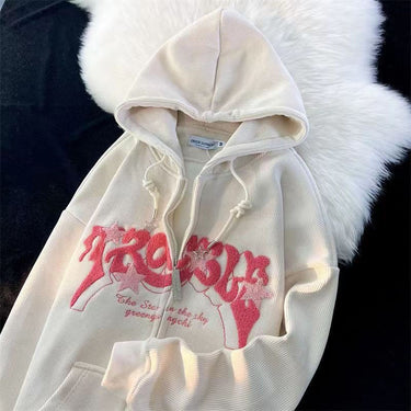Close-up of embroidered chest detail on men's hoodie