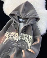 Front view of men's embroidered hoodie showing chest graphic and kangaroo pocket