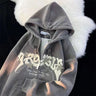 Front view of men's embroidered hoodie showing chest graphic and kangaroo pocket