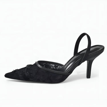 Embroidered Mesh Slingback Heels with Pointed Toe