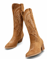 Embroidered Western Boots with Block Heel and Pointed Toe
