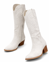 Embroidered Western Boots with Block Heel and Pointed Toe