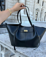 Everyday Leather Tote Bag with Front Closure Detail