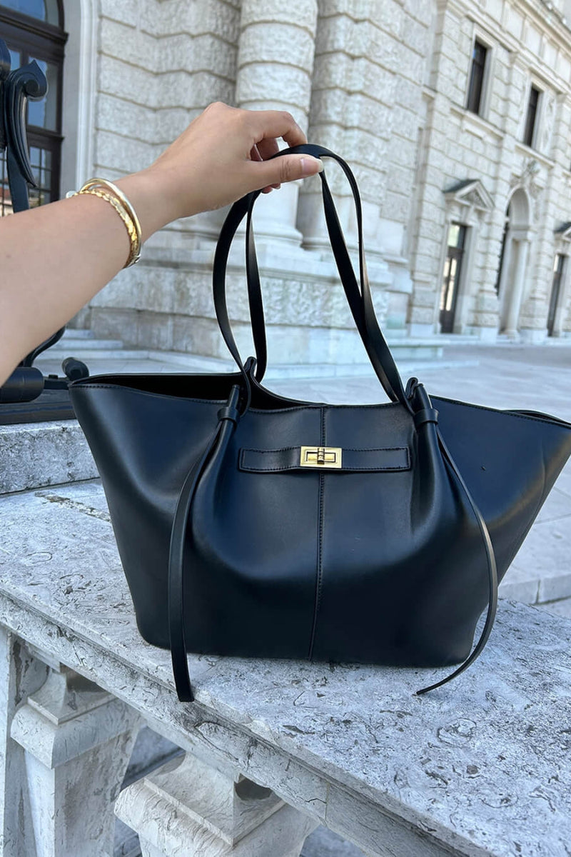 Everyday Leather Tote Bag with Front Closure Detail