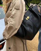 Everyday Leather Tote Bag with Front Closure Detail