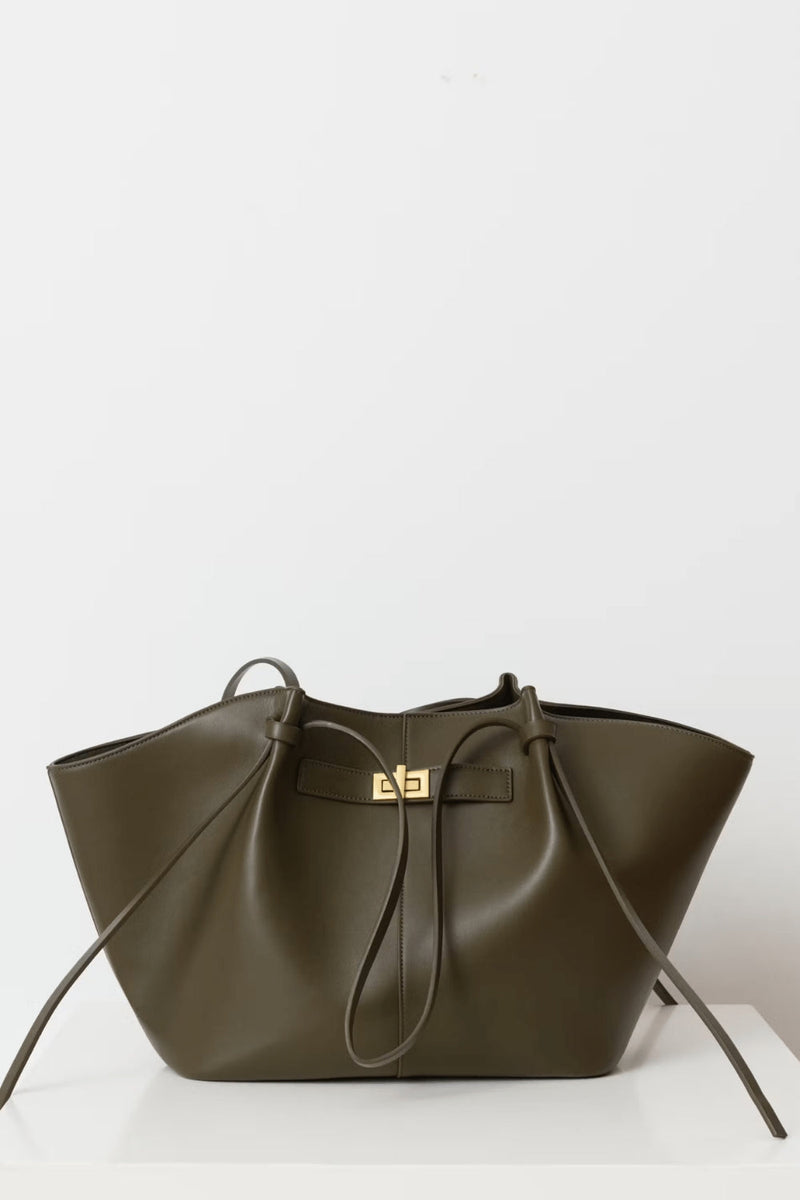 Everyday Leather Tote Bag with Front Closure Detail
