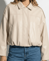 Faux Coated Bomber Jacket with Collar and Concealed Front Closure
