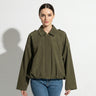 Faux Coated Bomber Jacket with Collar and Concealed Front Closure