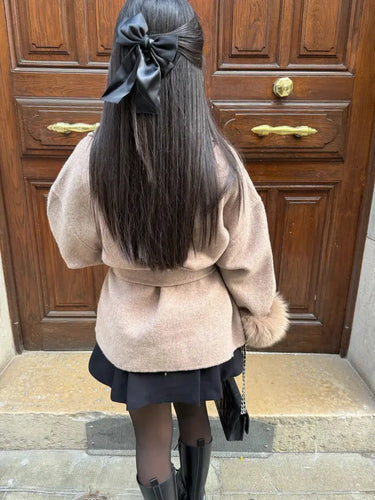 Faux Fur Belted Coat for Women with Elegant Detailing