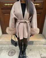 Faux Fur Belted Coat for Women with Elegant Detailing