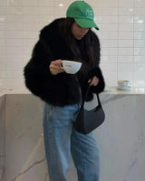 Faux Fur Coat with Wide Lapel Collar