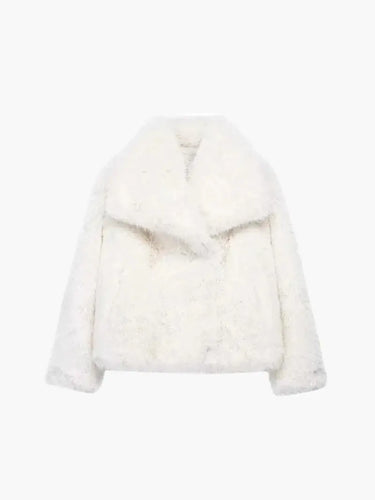 Faux Fur Coat with Wide Lapel Collar