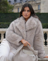 Faux Fur Coat with Wide Lapel Collar