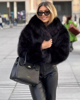 Faux Fur Coat with Wide Lapel Collar