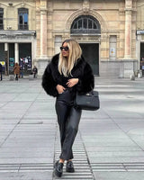 Faux Fur Coat with Wide Lapel Collar