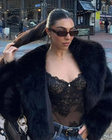 Faux Fur Coat with Wide Lapel Collar