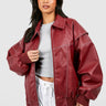 Faux Leather Bomber Jacket with Zip Front