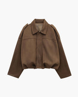 Faux Suede Bomber Jacket with Structured Collar
