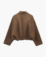 Faux Suede Bomber Jacket with Structured Collar