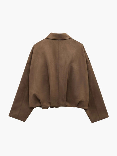 Faux Suede Bomber Jacket with Structured Collar