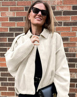Faux Suede Bomber Jacket with Structured Collar