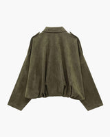 Faux Suede Bomber Jacket with Structured Collar