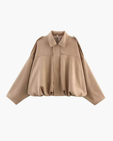 Faux Suede Bomber Jacket with Structured Collar