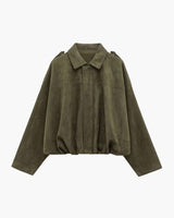 Faux Suede Bomber Jacket with Structured Collar