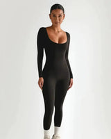 Fitted Ribbed Jumpsuit with Scoop Neck