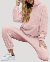 Fleece Lounge Set with High Neck Top and Relaxed Trousers