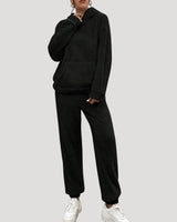 Fleece Lounge Set with High Neck Top and Relaxed Trousers