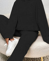 Fleece Lounge Set with High Neck Top and Relaxed Trousers