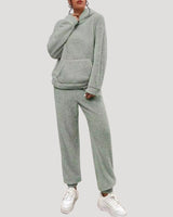 Fleece Lounge Set with High Neck Top and Relaxed Trousers