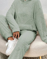 Fleece Lounge Set with High Neck Top and Relaxed Trousers