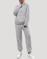 Fleece Lounge Set with High Neck Top and Relaxed Trousers