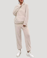 Fleece Lounge Set with High Neck Top and Relaxed Trousers