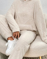 Fleece Lounge Set with High Neck Top and Relaxed Trousers