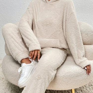 Fleece Lounge Set with High Neck Top and Relaxed Trousers