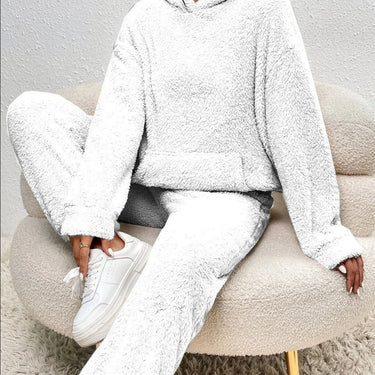 Fleece Lounge Set with High Neck Top and Relaxed Trousers