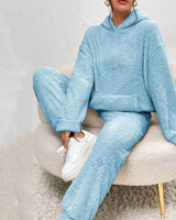 Fleece Lounge Set with High Neck Top and Relaxed Trousers