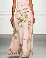 Floral Boat Neck Sleeveless Maxi Dress with Ruched Waist