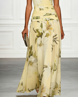 Floral Boat Neck Sleeveless Maxi Dress with Ruched Waist