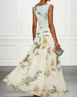 Floral Boat Neck Sleeveless Maxi Dress with Ruched Waist