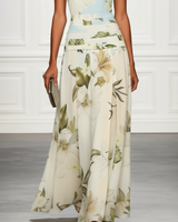 Floral Boat Neck Sleeveless Maxi Dress with Ruched Waist