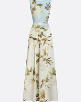 Floral Boat Neck Sleeveless Maxi Dress with Ruched Waist