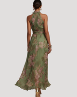 Floral Halter Neck Maxi Dress with Open Shoulder Design