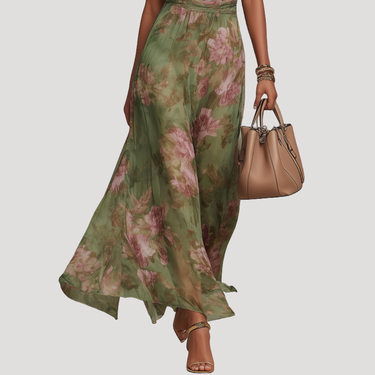 Floral Halter Neck Maxi Dress with Open Shoulder Design